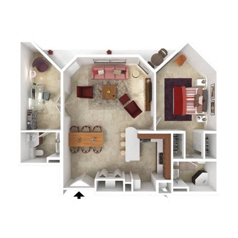 Floor plan for 1 bed, 1.5 baths, 1110 sqft